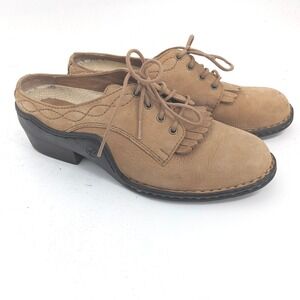 Double H Loafers Womens 8 Tan Mule Clog Leather Lace Up Fringe Heel Slip On Shoe